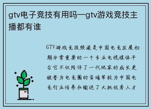 gtv电子竞技有用吗—gtv游戏竞技主播都有谁